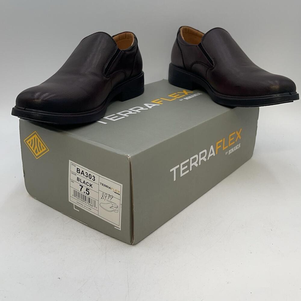 TerraFlex BA303 Shoes Mens Black Leather Slip On Dress Oxford Round Toe Size 7.5